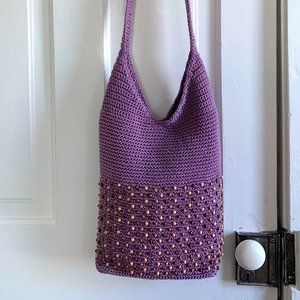 The Sak Large Light Purple Beaded Crochet Knit Crossbody Purse - Made In Bali